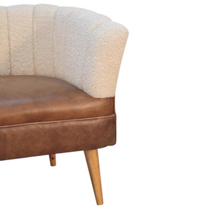 Cream Bouclé & Buffalo Leather Armchair | Mixed Texture Accent Chair | Soft Neutral Style