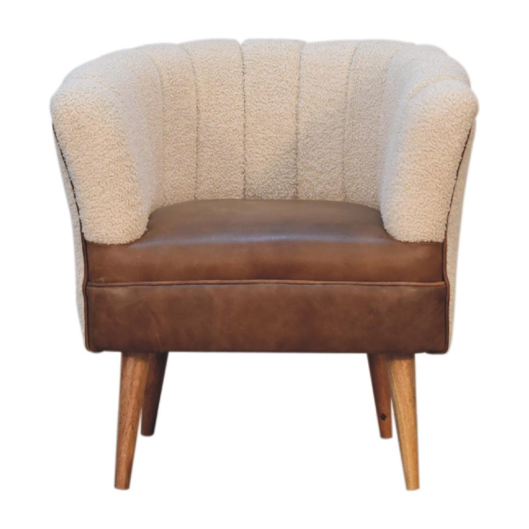Cream Bouclé & Buffalo Leather Armchair | Mixed Texture Accent Chair | Soft Neutral Style