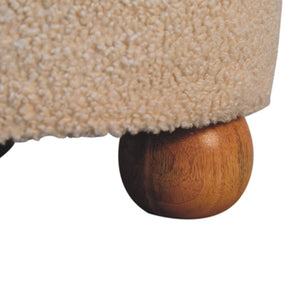 Cream Bouclé & Buffalo Leather Footstool | Mixed Texture Ottoman | Soft Accent Seating