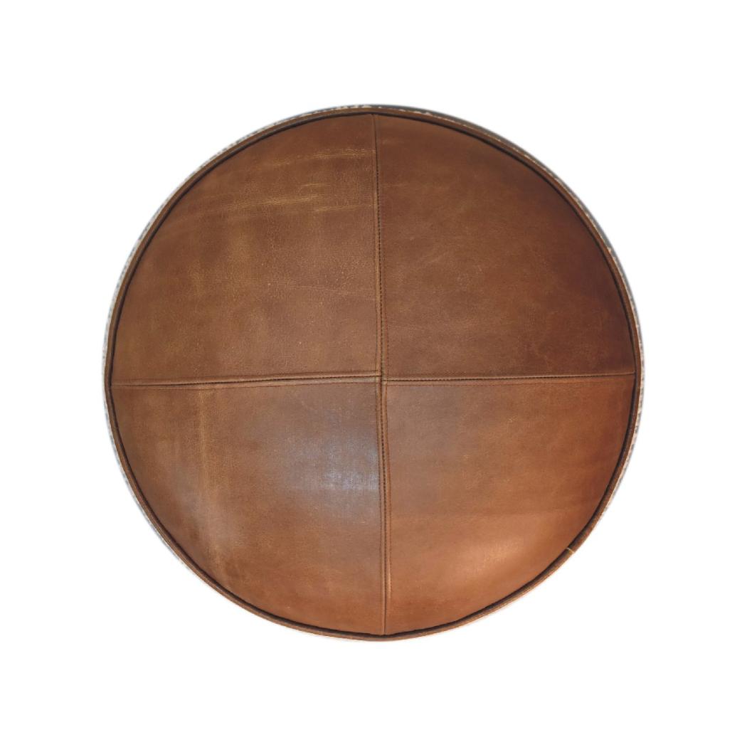 Cream Bouclé & Buffalo Leather Footstool | Mixed Texture Ottoman | Soft Accent Seating