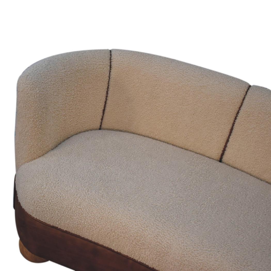 Cream Bouclé & Buffalo Leather Sofa | Compact Upholstered Seating | Mixed Texture Design