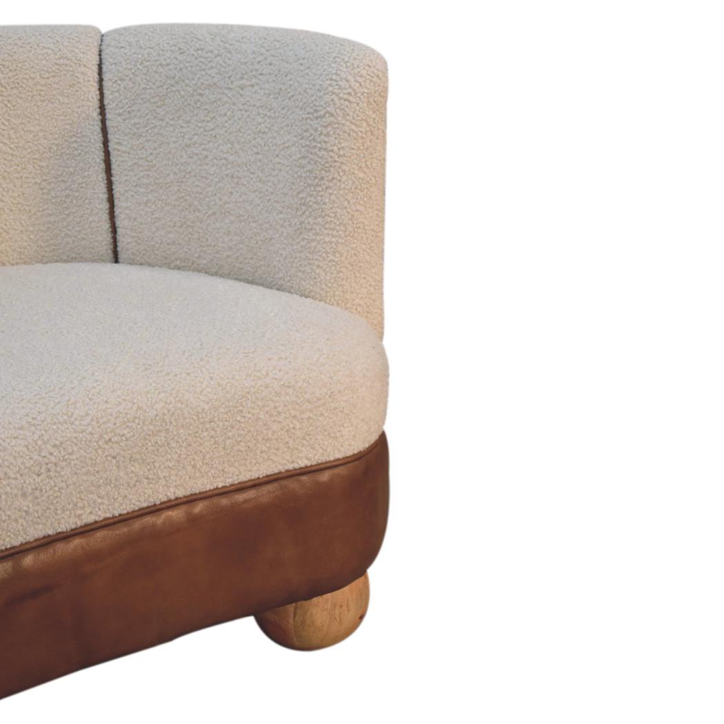 Cream Bouclé & Buffalo Leather Sofa | Compact Upholstered Seating | Mixed Texture Design