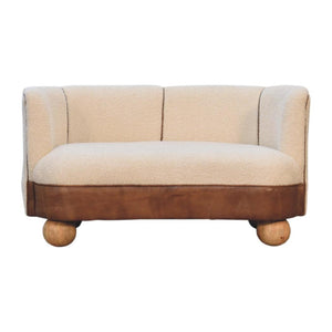 Cream Bouclé & Buffalo Leather Sofa | Compact Upholstered Seating | Mixed Texture Design
