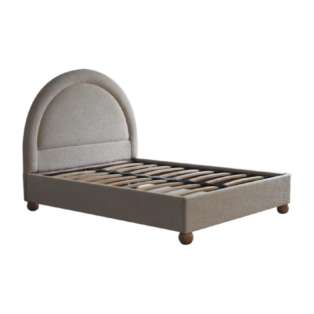 Cream Bouclé Double Bed | Upholstered Bed Frame | Serpentine Headboard | Wooden Slat Base