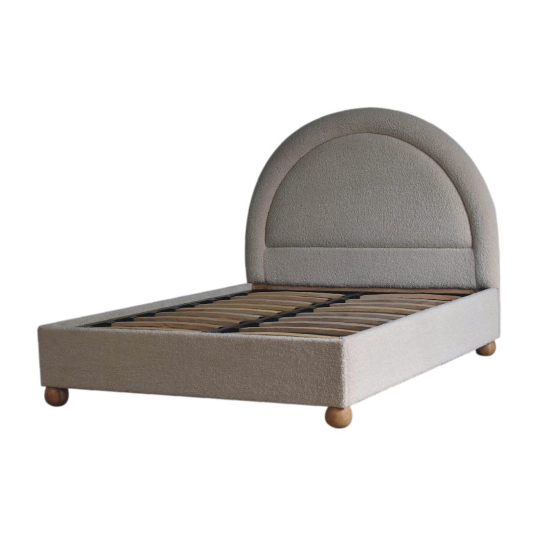 Cream Bouclé Double Bed | Upholstered Bed Frame | Serpentine Headboard | Wooden Slat Base