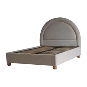 Cream Bouclé Double Bed | Upholstered Bed Frame | Serpentine Headboard | Wooden Slat Base