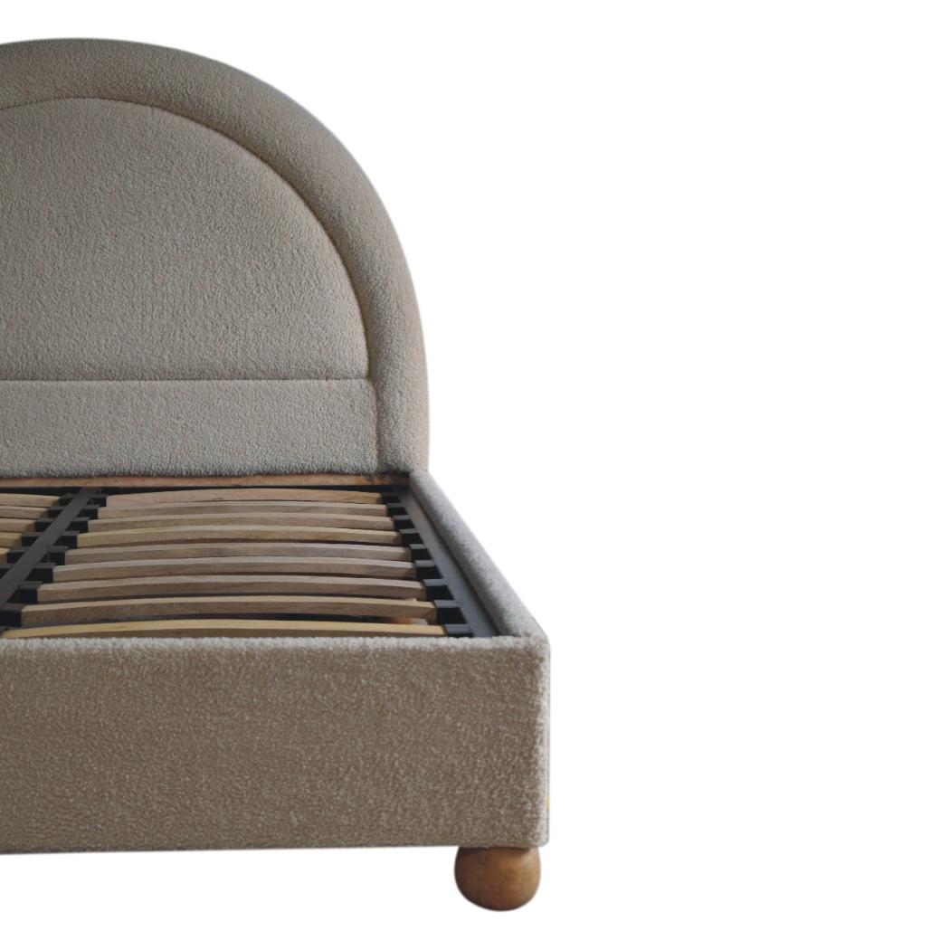 Cream Bouclé Double Bed | Upholstered Bed Frame | Serpentine Headboard | Wooden Slat Base