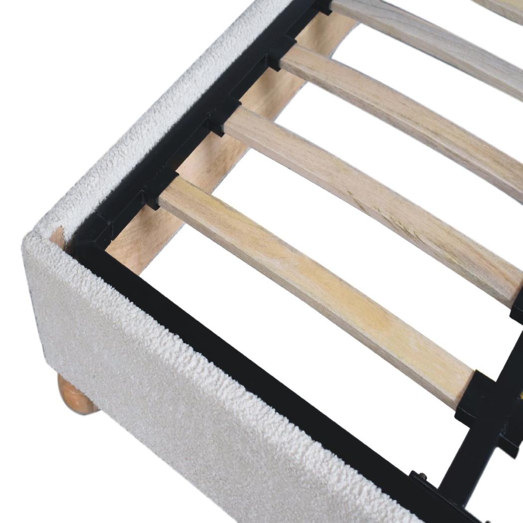 Cream Bouclé Double Bed | Upholstered Bed Frame | Serpentine Headboard | Wooden Slat Base