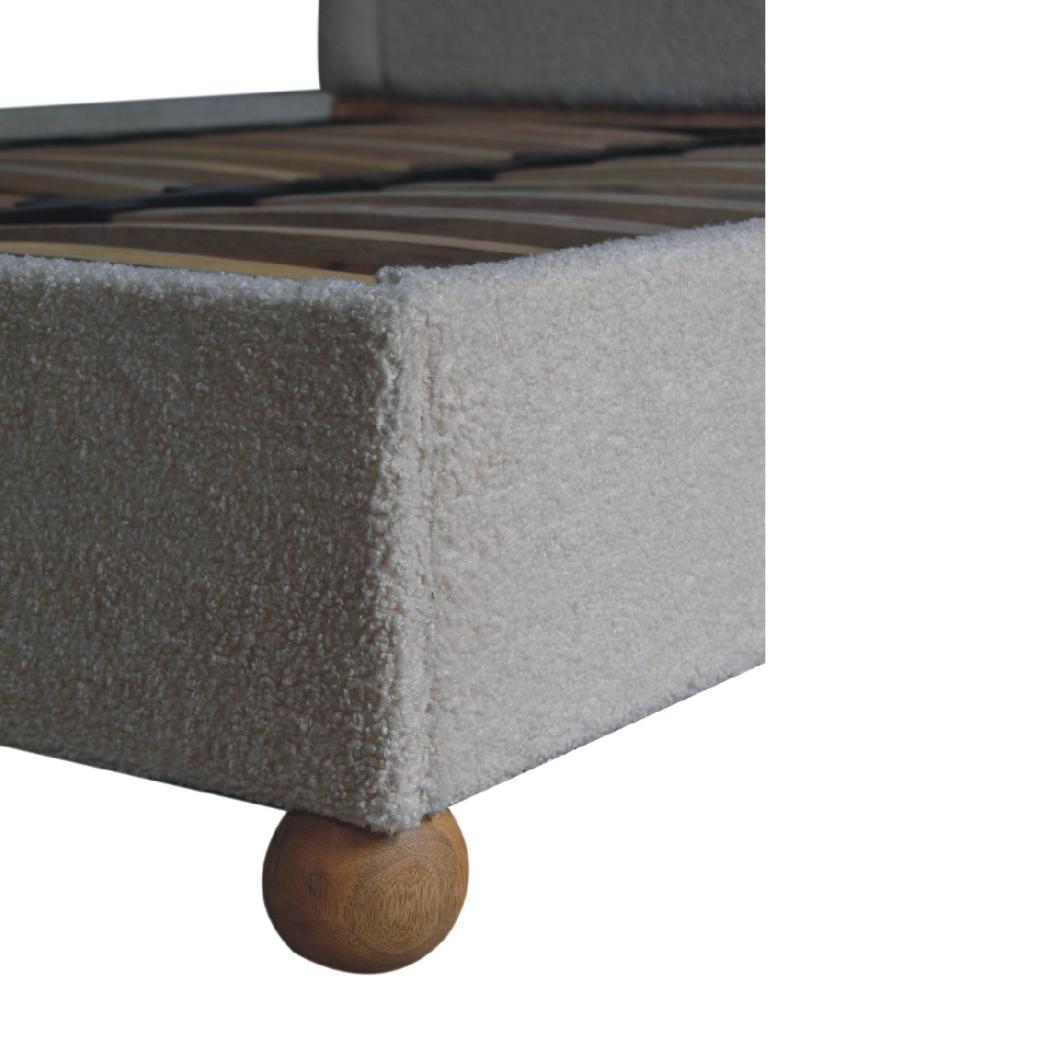 Cream Bouclé Double Bed | Upholstered Bed Frame | Serpentine Headboard | Wooden Slat Base