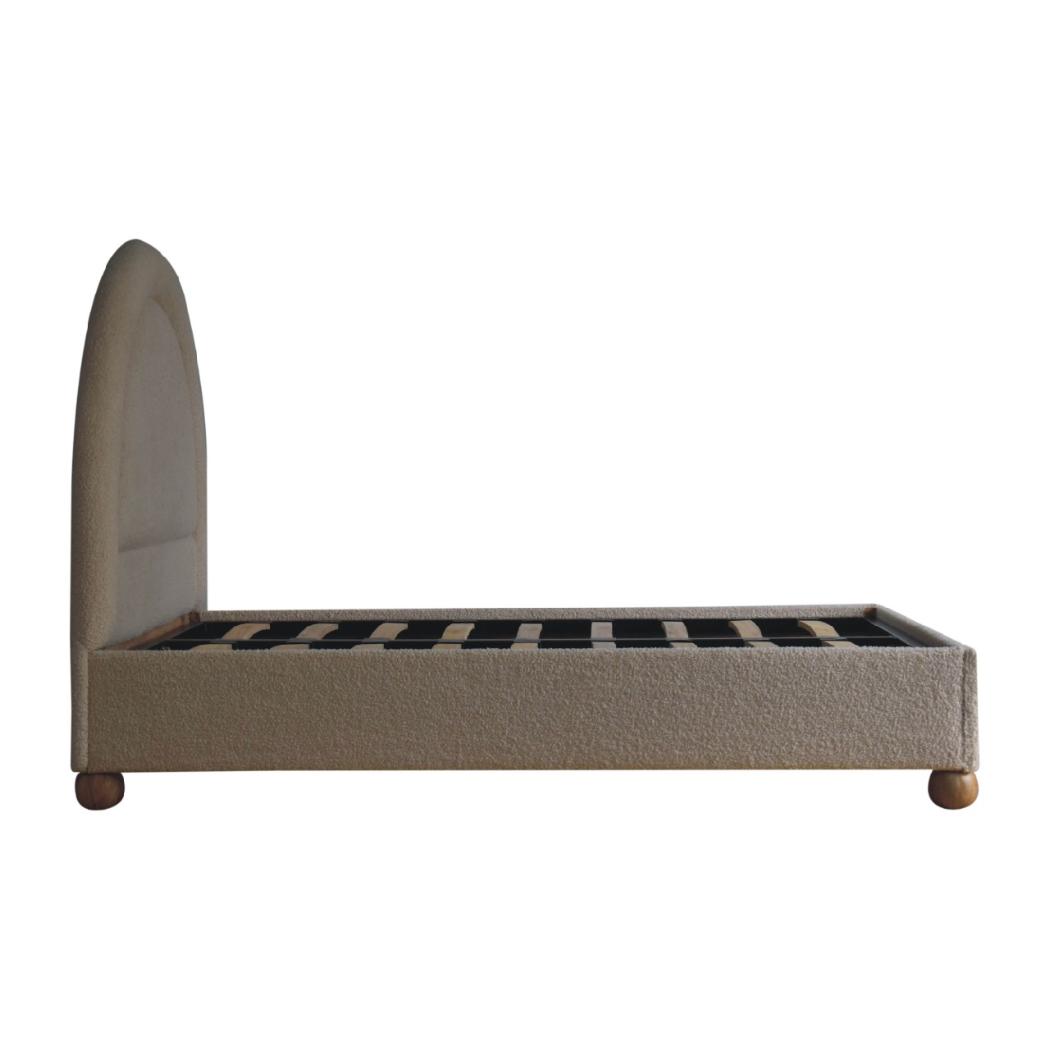 Cream Bouclé Double Bed | Upholstered Bed Frame | Serpentine Headboard | Wooden Slat Base