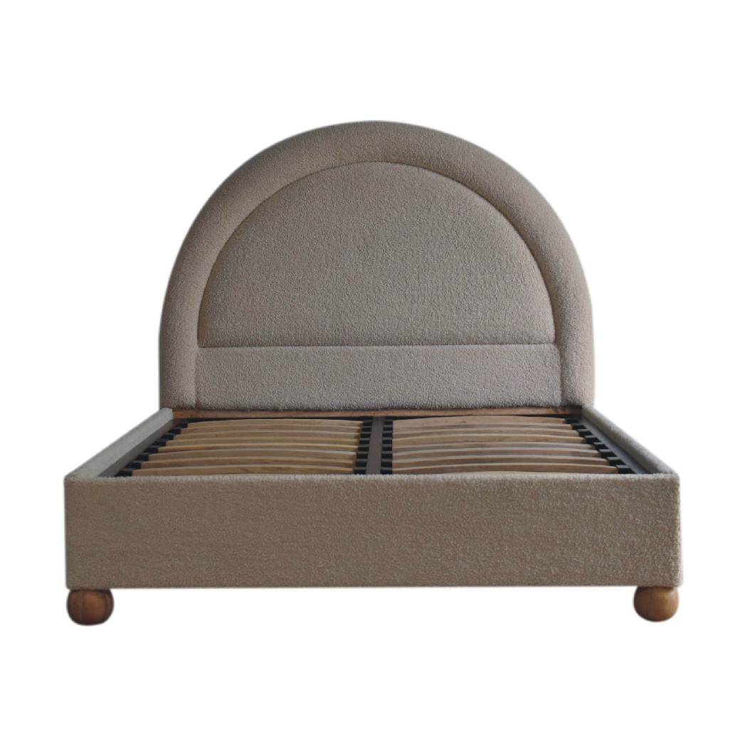Cream Bouclé Double Bed | Upholstered Bed Frame | Serpentine Headboard | Wooden Slat Base