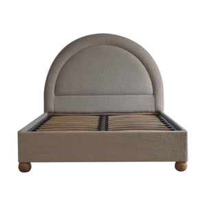 Cream Bouclé Double Bed | Upholstered Bed Frame | Serpentine Headboard | Wooden Slat Base