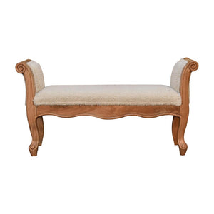 Cream Boucle French Style Bench | Cream Bouclé Upholstery | Artisan-Crafted Design