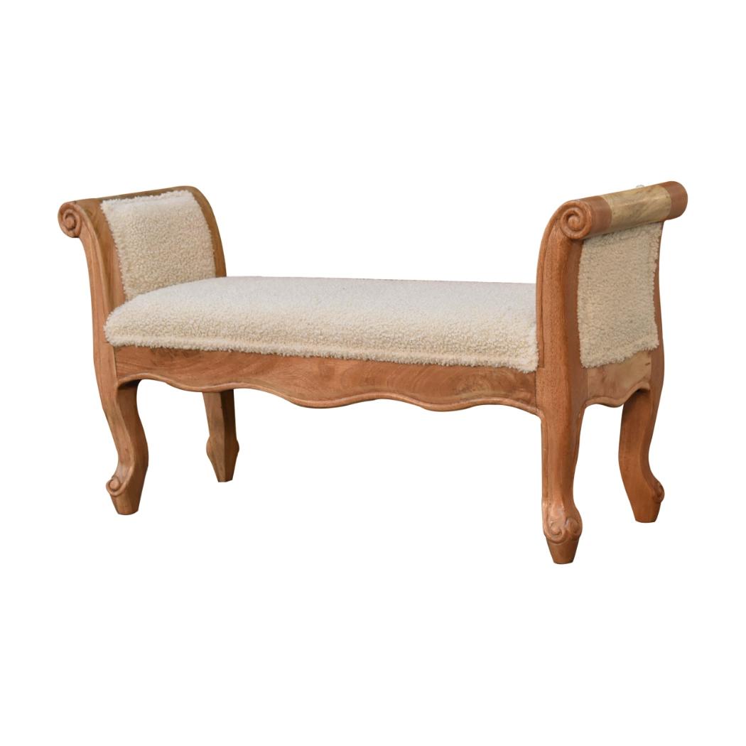 Cream Boucle French Style Bench | Cream Bouclé Upholstery | Artisan-Crafted Design