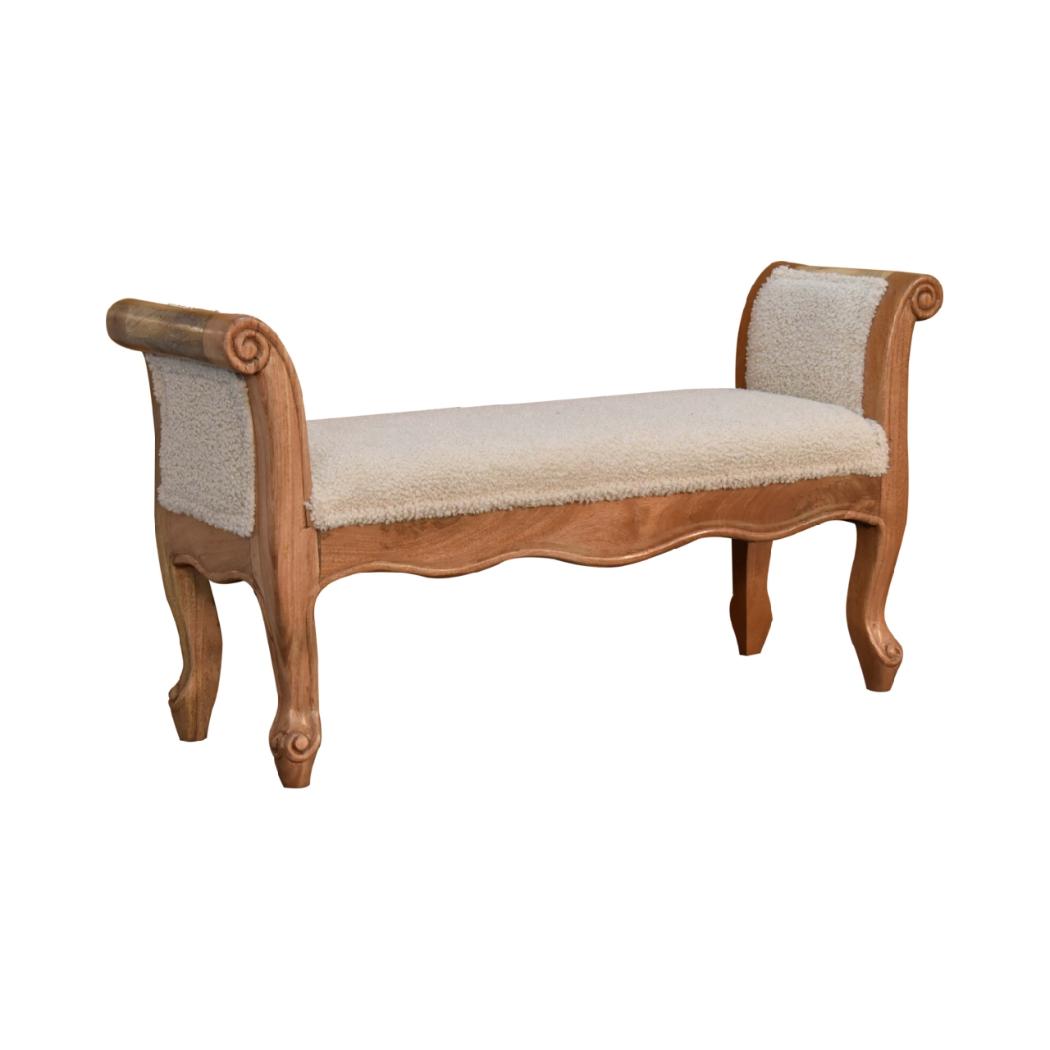 Cream Boucle French Style Bench | Cream Bouclé Upholstery | Artisan-Crafted Design
