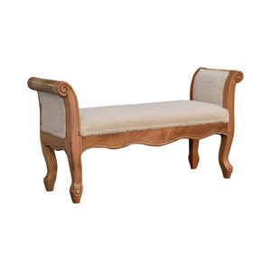 Cream Boucle French Style Bench | Cream Bouclé Upholstery | Artisan-Crafted Design