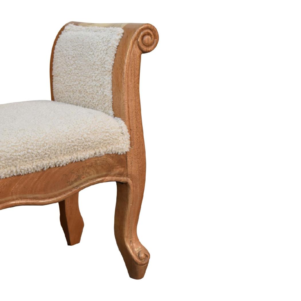 Cream Boucle French Style Bench | Cream Bouclé Upholstery | Artisan-Crafted Design