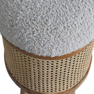 Cream Bouclé Larissa Footstool | Rattan & Solid Mango Wood | Nordic Round Stool
