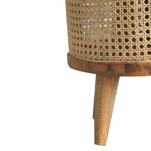 Cream Bouclé Larissa Footstool | Rattan & Solid Mango Wood | Nordic Round Stool