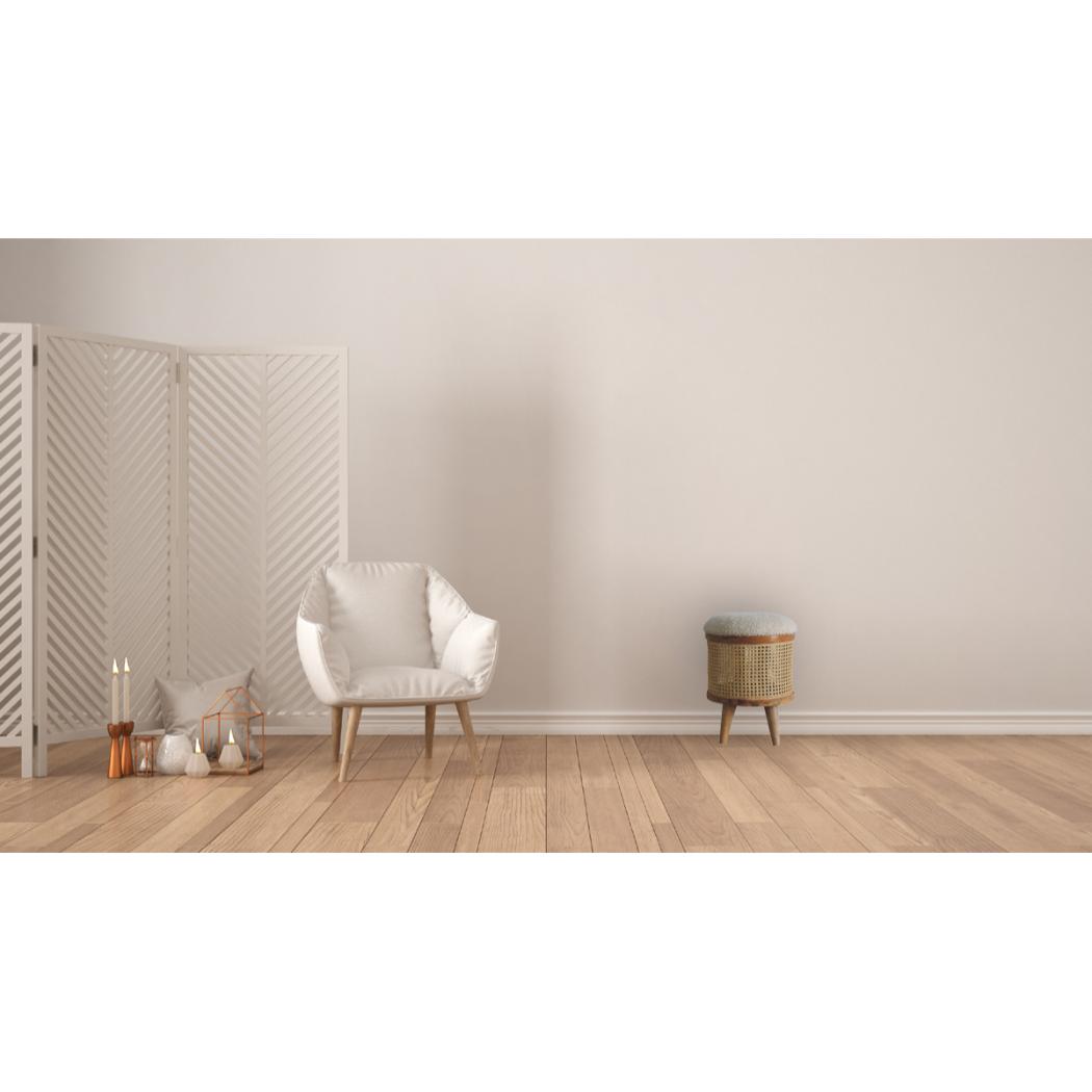 Cream Bouclé Larissa Footstool | Rattan & Solid Mango Wood | Nordic Round Stool