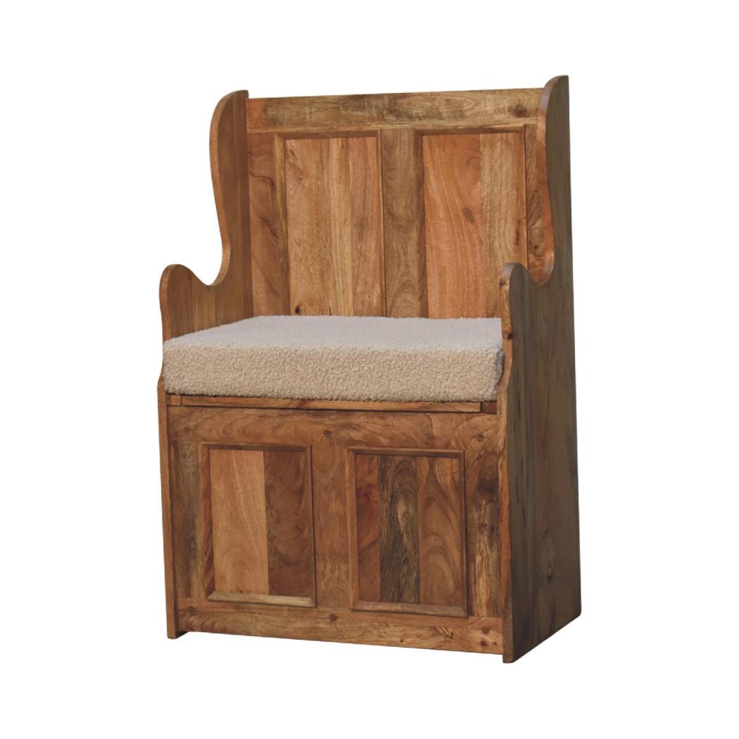 Cream Bouclé Mini Monks Bench | Upholstered Accent Seat | Compact Bedroom Bench
