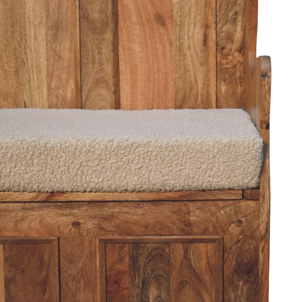 Cream Bouclé Mini Monks Bench | Upholstered Accent Seat | Compact Bedroom Bench