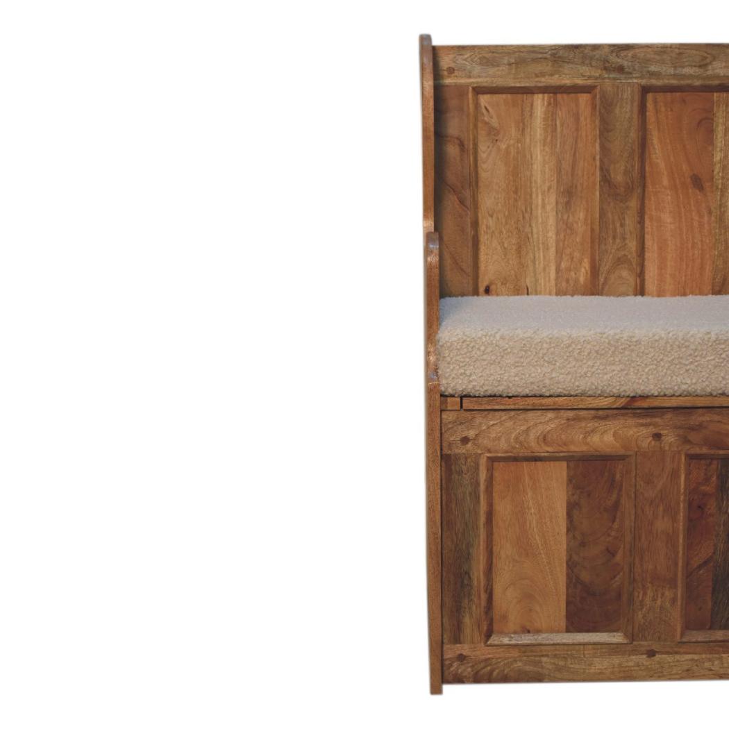 Cream Bouclé Mini Monks Bench | Upholstered Accent Seat | Compact Bedroom Bench