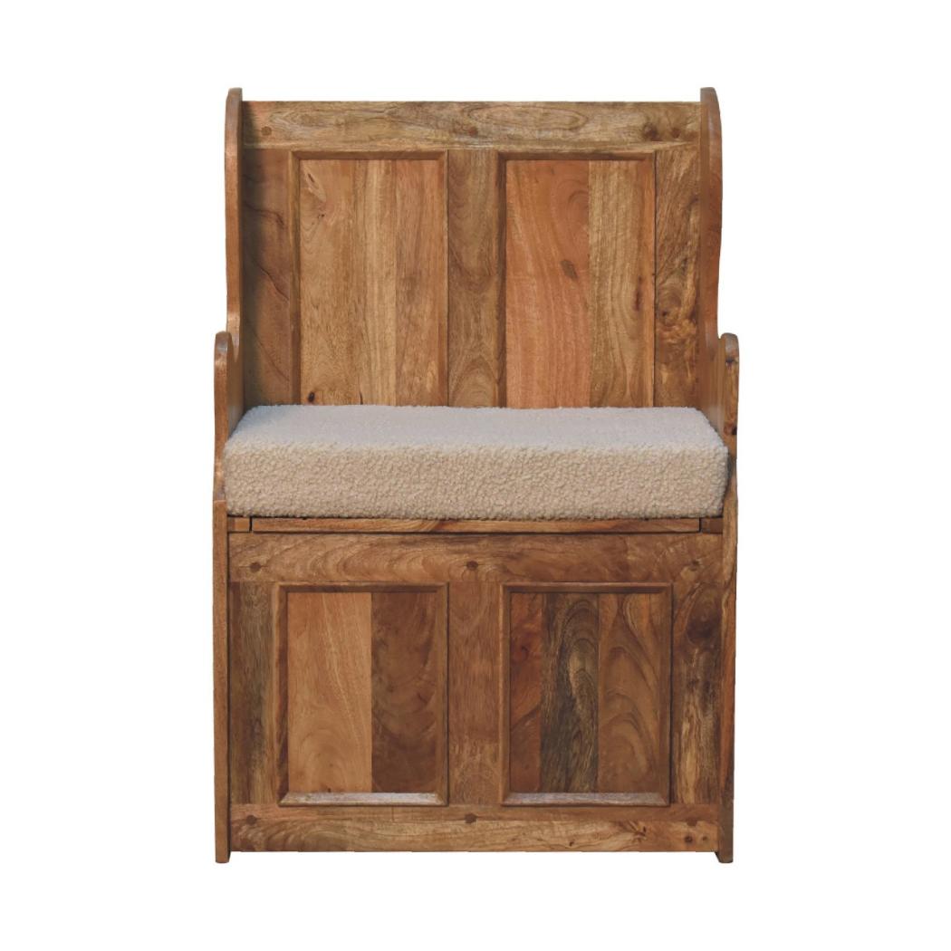 Cream Bouclé Mini Monks Bench | Upholstered Accent Seat | Compact Bedroom Bench