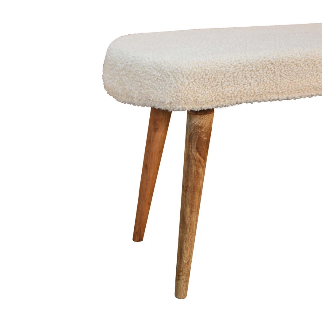 Cream Boucle Nordic Bench | Cream Bouclé Upholstery | Artisan-Crafted Design