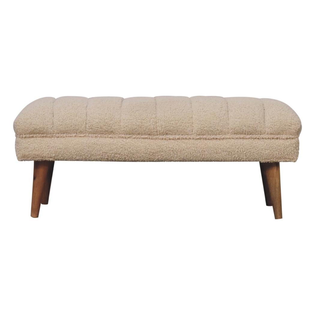 Cream Bouclé Puffer Bench | Plush Upholstered Seating | Contemporary Design