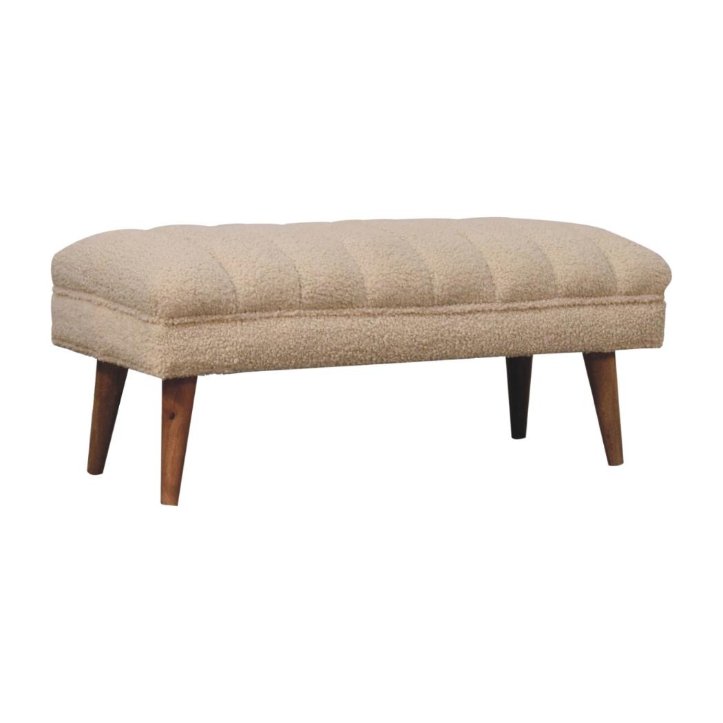 Cream Bouclé Puffer Bench | Plush Upholstered Seating | Contemporary Design