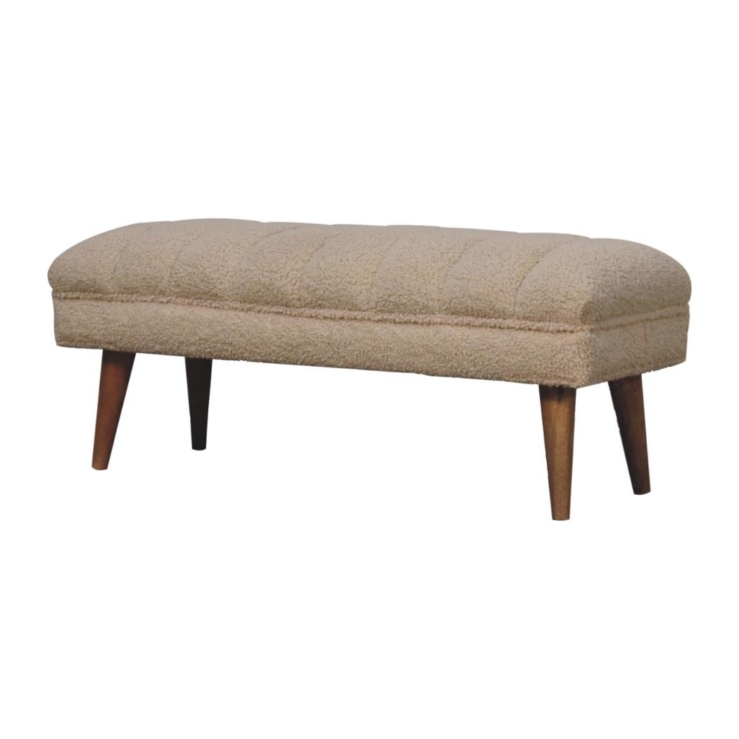 Cream Bouclé Puffer Bench | Plush Upholstered Seating | Contemporary Design