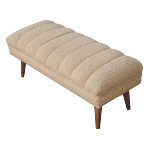 Cream Bouclé Puffer Bench | Plush Upholstered Seating | Contemporary Design