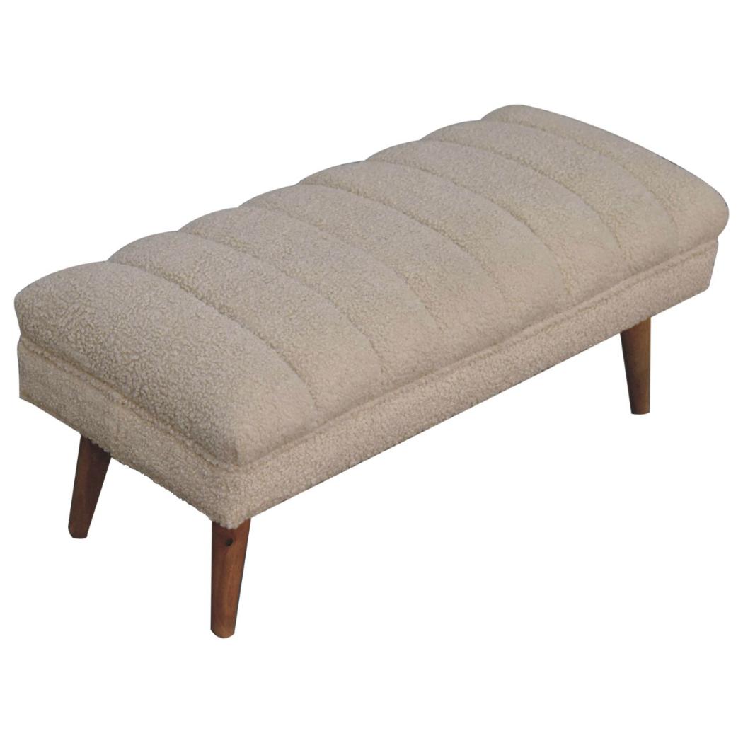 Cream Bouclé Puffer Bench | Plush Upholstered Seating | Contemporary Design