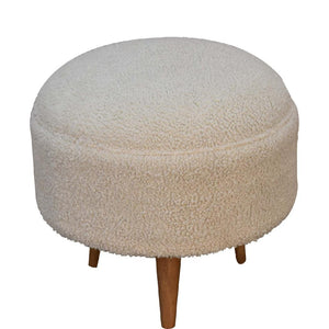 Cream Boucle Rounded Footstool | Cream Bouclé Upholstery | Sculptural Curved Design