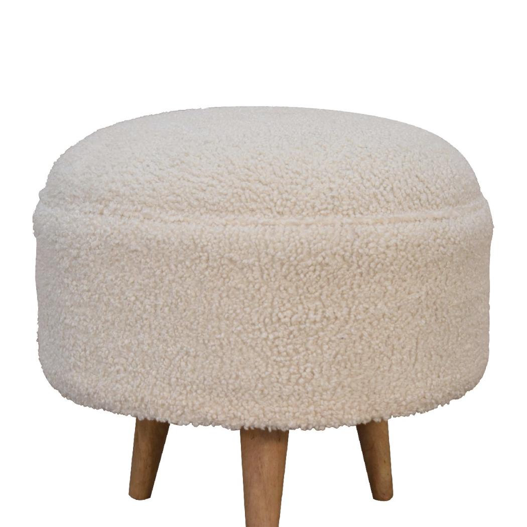Cream Boucle Rounded Footstool | Cream Bouclé Upholstery | Sculptural Curved Design