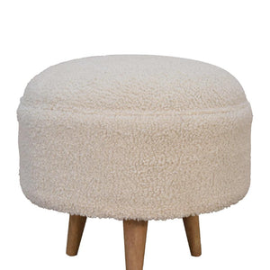 Cream Boucle Rounded Footstool | Cream Bouclé Upholstery | Sculptural Curved Design