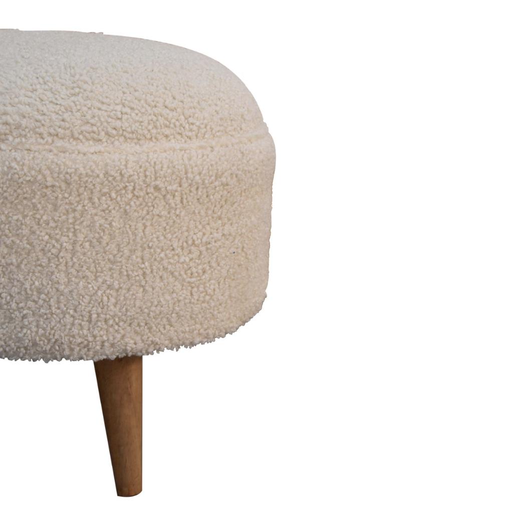 Cream Boucle Rounded Footstool | Cream Bouclé Upholstery | Sculptural Curved Design