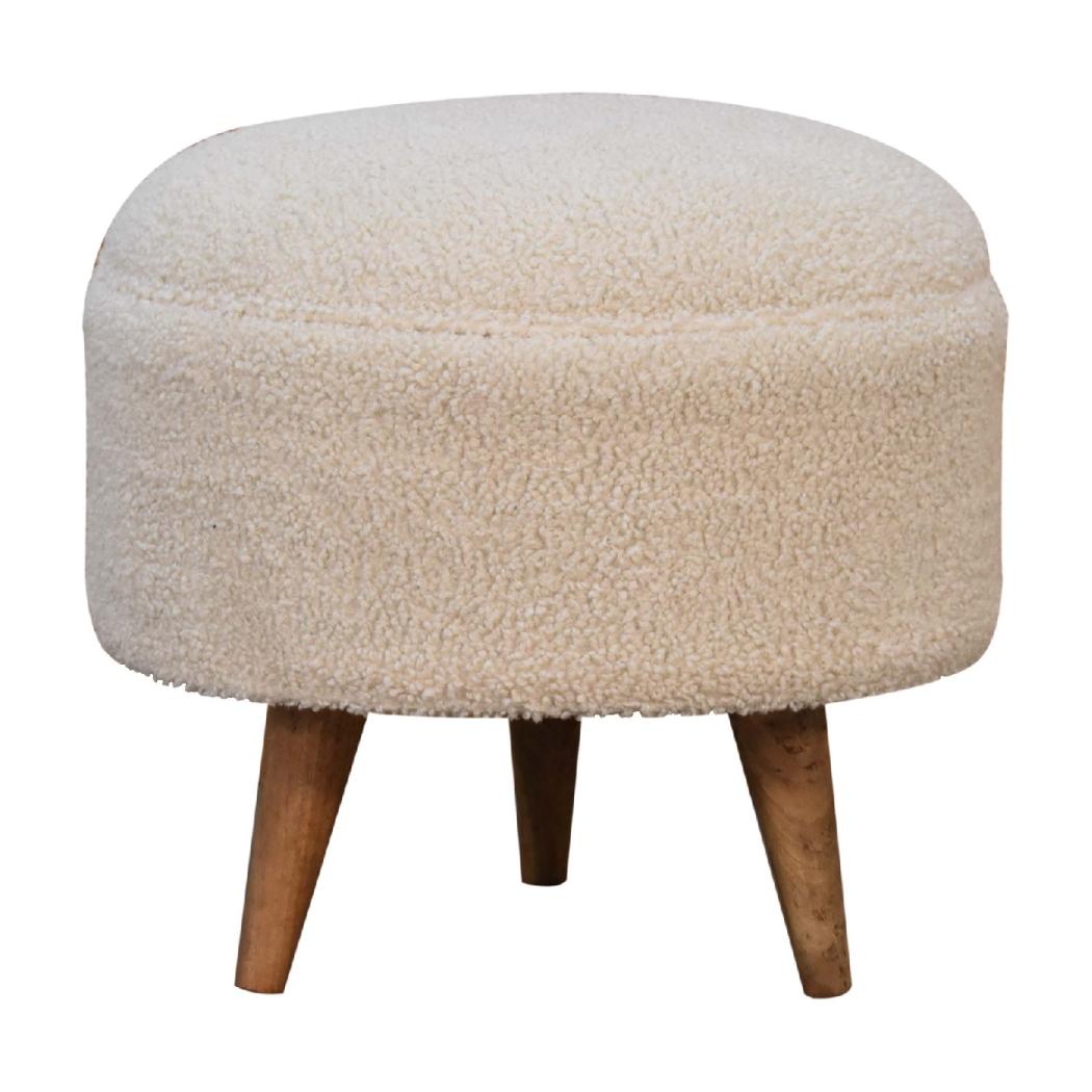 Cream Boucle Rounded Footstool | Cream Bouclé Upholstery | Sculptural Curved Design
