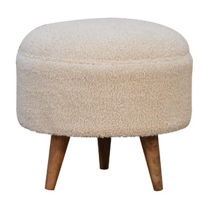 Cream Boucle Rounded Footstool | Cream Bouclé Upholstery | Sculptural Curved Design