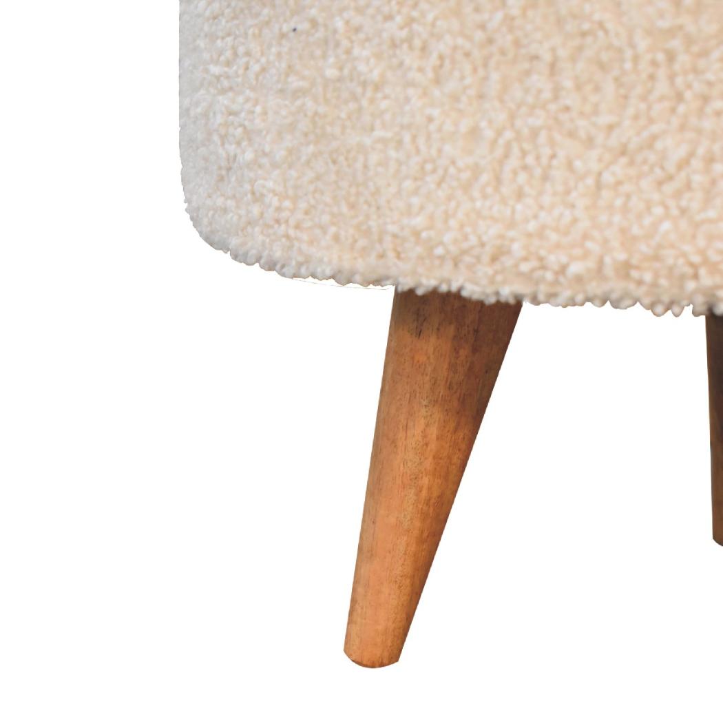 Cream Boucle Rounded Footstool | Cream Bouclé Upholstery | Sculptural Curved Design