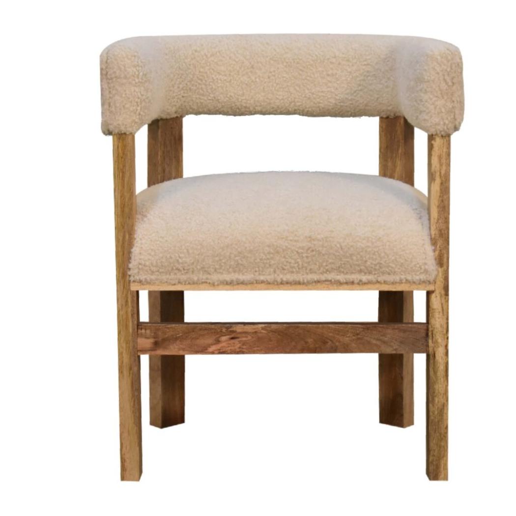 Cream Bouclé Solid Wood Chair | Solid Wood Frame | Upholstered Accent Seating