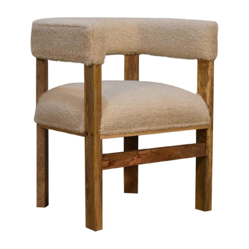 Cream Bouclé Solid Wood Chair | Solid Wood Frame | Upholstered Accent Seating