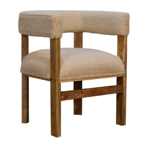 Cream Bouclé Solid Wood Chair | Solid Wood Frame | Upholstered Accent Seating