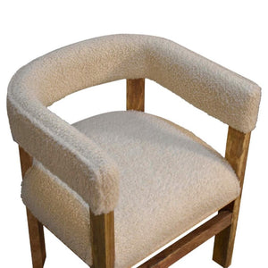 Cream Bouclé Solid Wood Chair | Solid Wood Frame | Upholstered Accent Seating