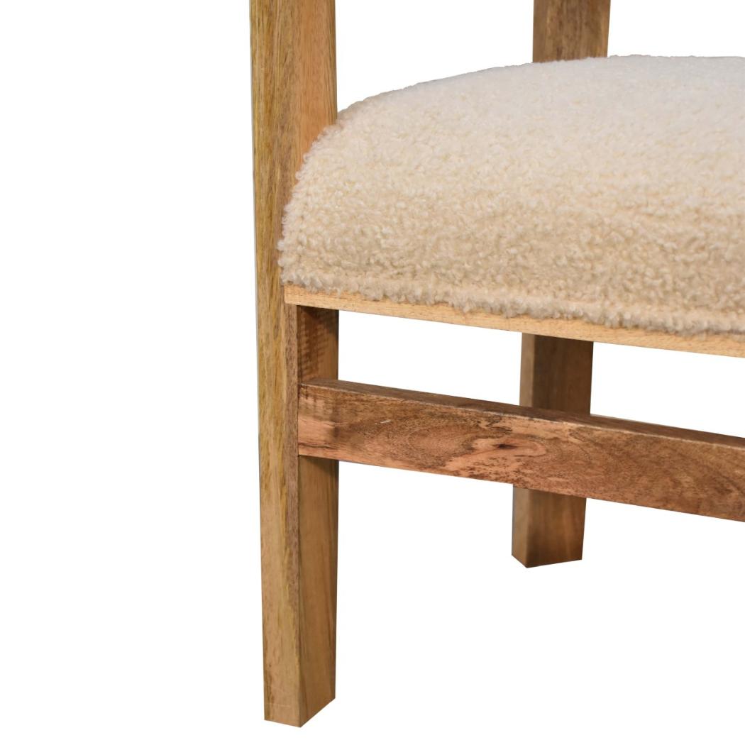 Cream Bouclé Solid Wood Chair | Solid Wood Frame | Upholstered Accent Seating