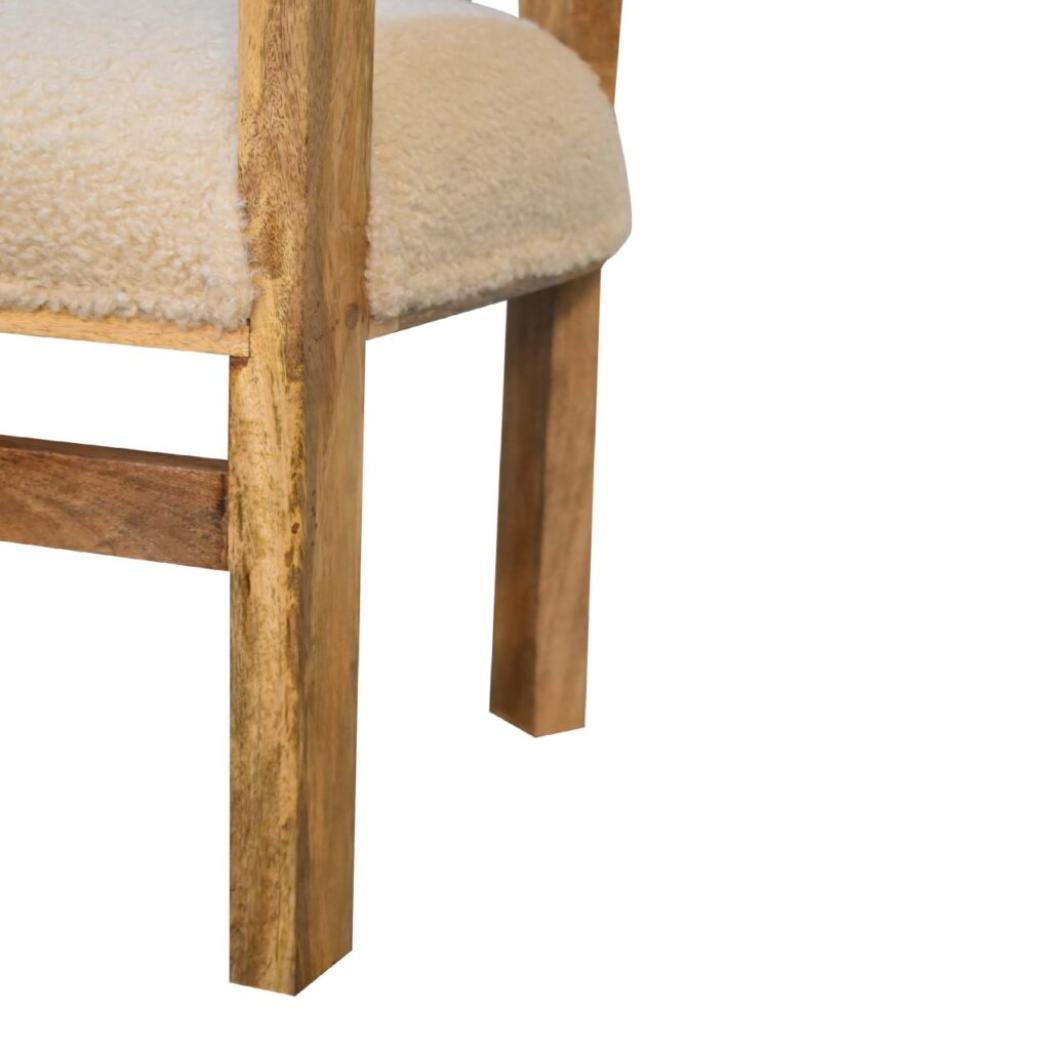 Cream Bouclé Solid Wood Chair | Solid Wood Frame | Upholstered Accent Seating