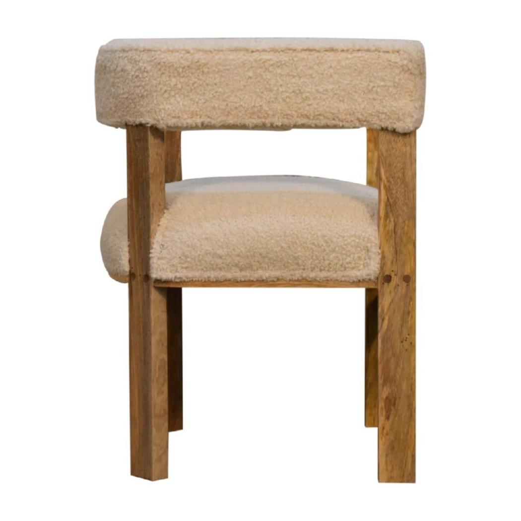 Cream Bouclé Solid Wood Chair | Solid Wood Frame | Upholstered Accent Seating