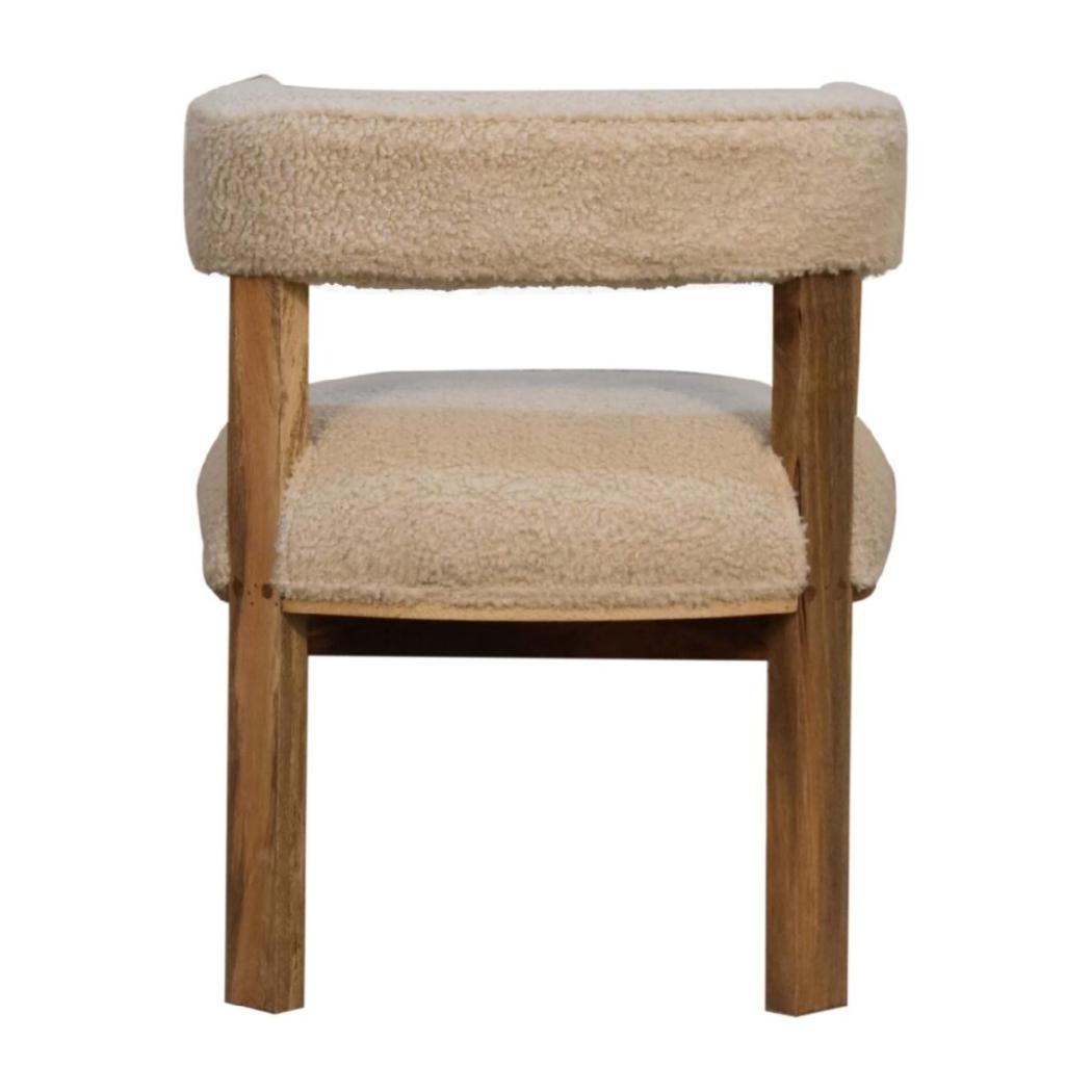 Cream Bouclé Solid Wood Chair | Solid Wood Frame | Upholstered Accent Seating