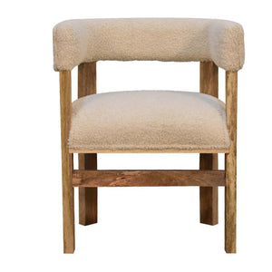 Cream Bouclé Solid Wood Chair | Solid Wood Frame | Upholstered Accent Seating